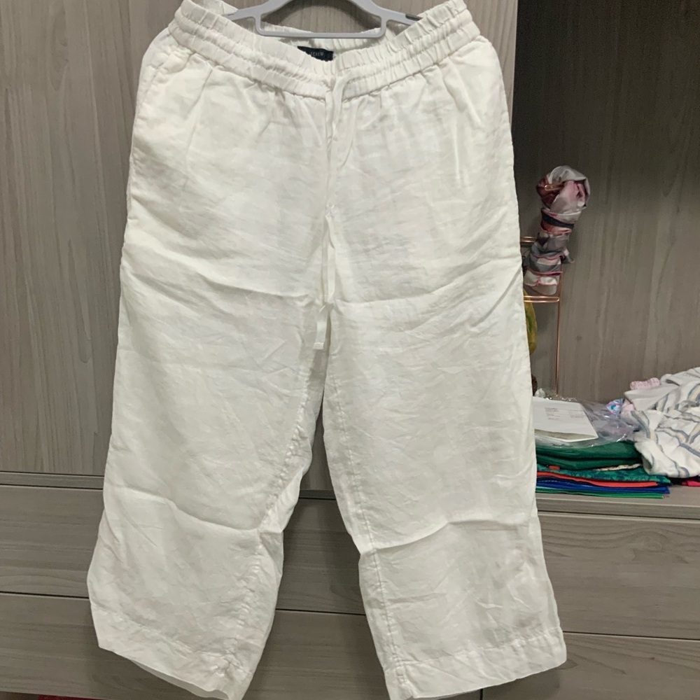 J CREW Cropped White Linen Pants